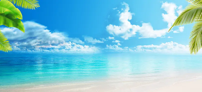 夏日海滩旅游蓝色清新背景