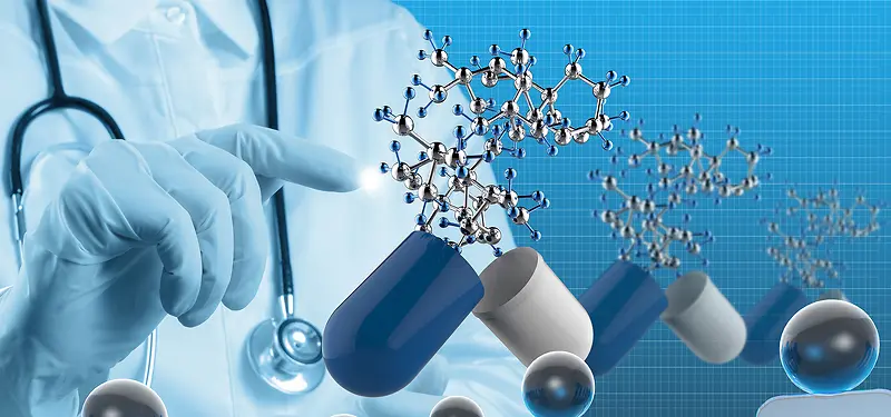 胶囊分子结构医生科技蓝色海报背景