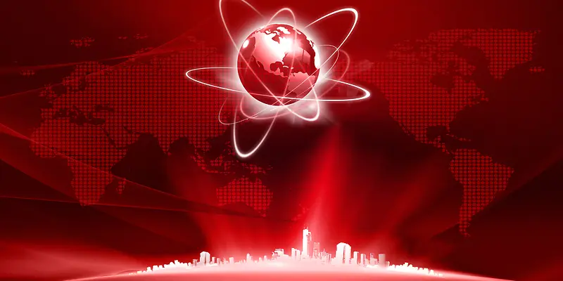 红色大气世界地图海报背景