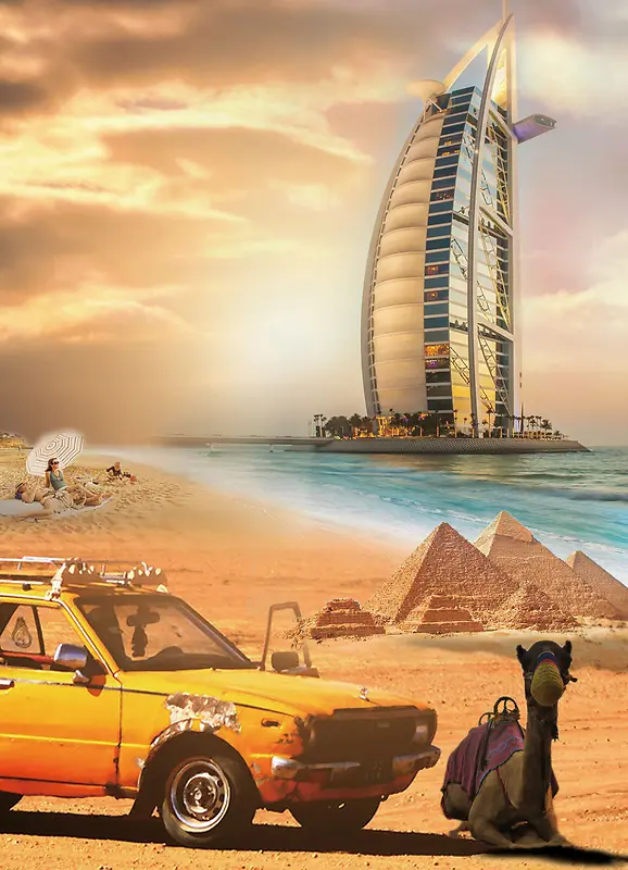 埃及迪拜旅游宣传海报背景