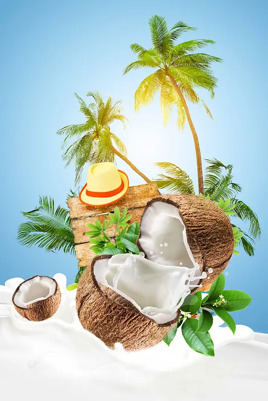 椰子汁天然鲜榨创意海报背景