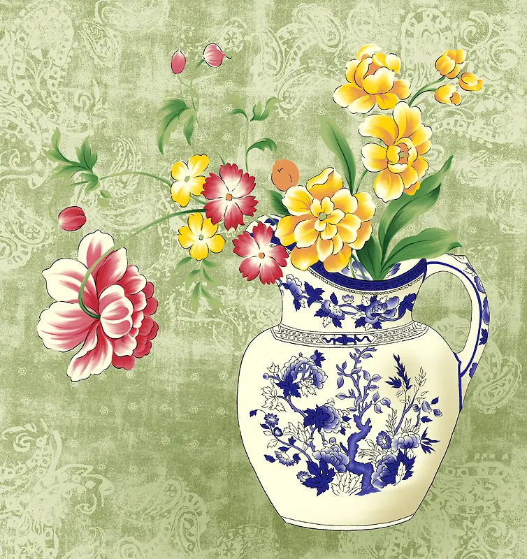 中国风青花瓷花瓶花朵海报背景