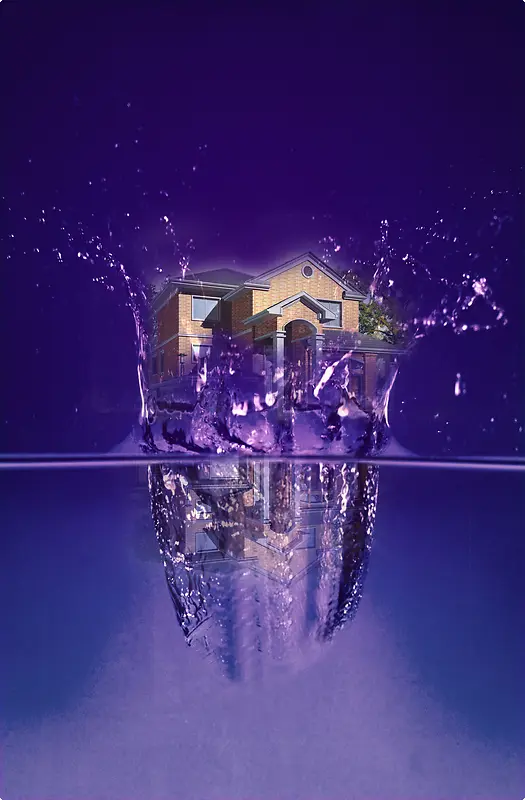 梦幻紫色水晶别墅水花背景素材