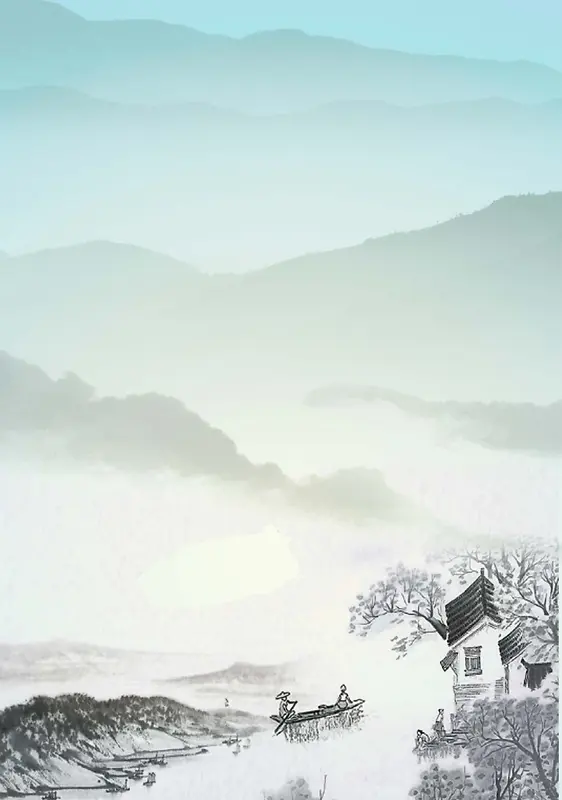 清明节古风村庄广告背景