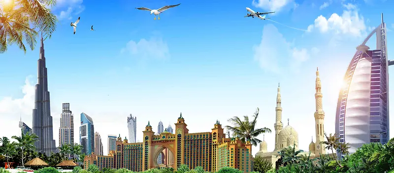 迪拜旅游海报展板背景模板