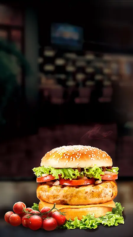 平面宣传单芝士汉堡H5背景素材