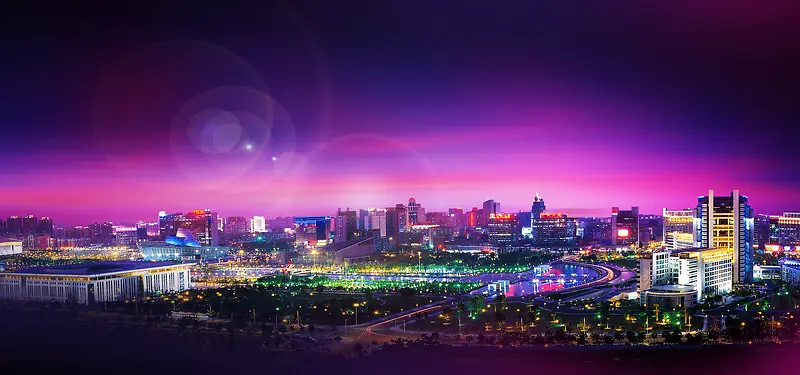 璀璨城市大气紫色淘宝海报背景