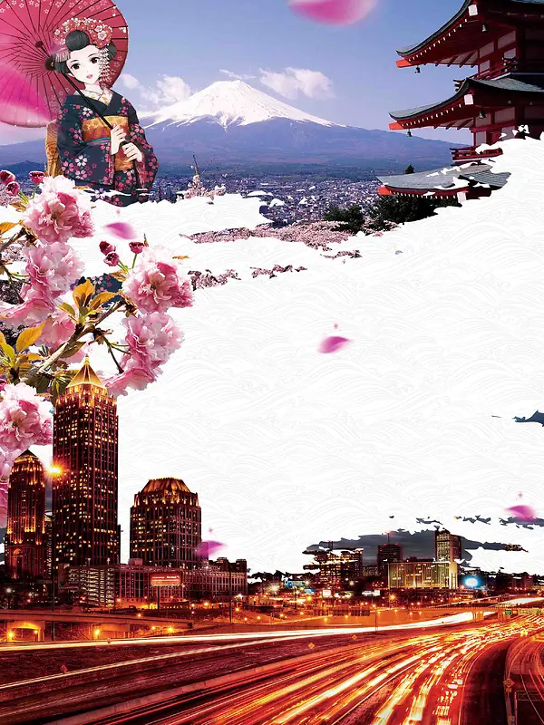 日本城市旅游海报设计背景模板