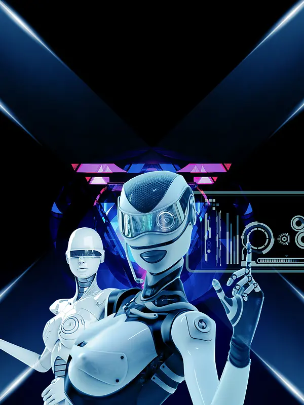 蓝色科幻机器人平面广告