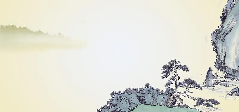 手绘山水大气中国风海报背景图