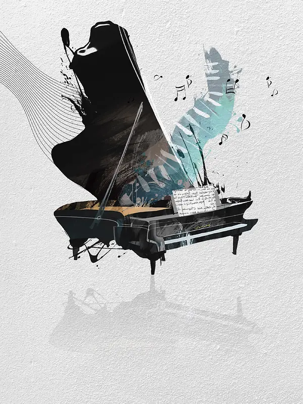 彩色水墨创意商务广告钢琴背景素材