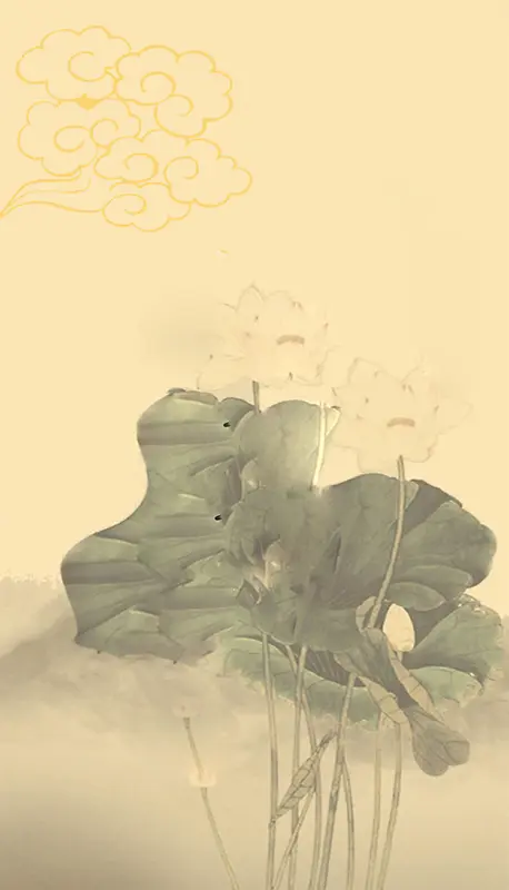 黄色荷叶复古风背景素材