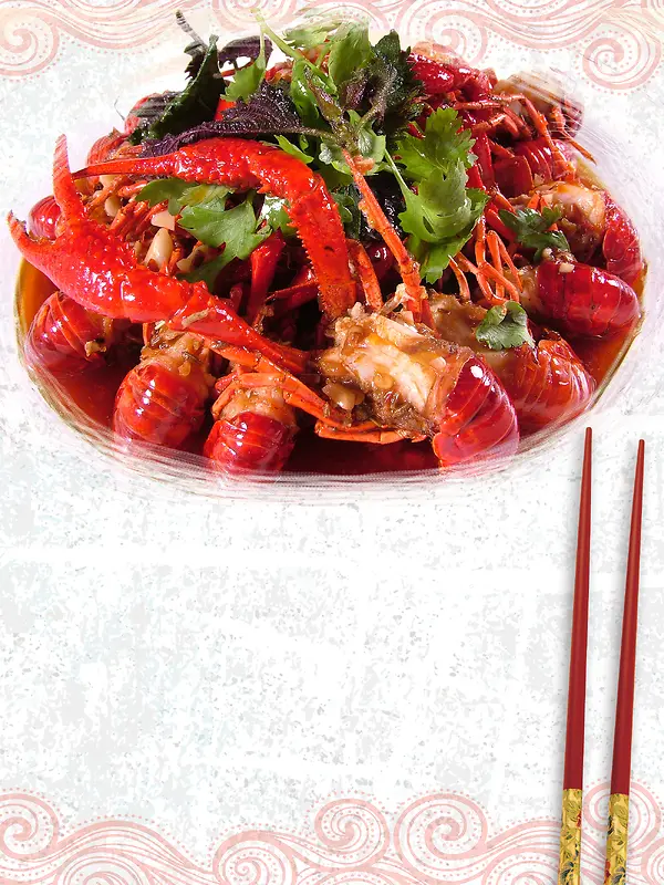 中国风小龙虾餐饮美食宣传海报背景素材
