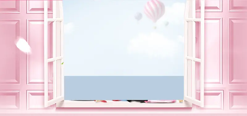 粉色花瓣窗户浪漫粉色banner背景