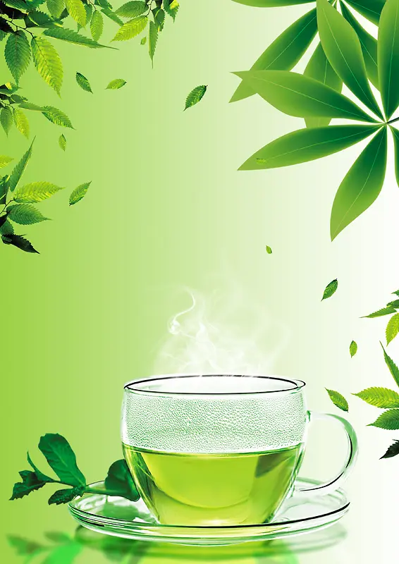 中国风茶杯绿色喝茶文化背景