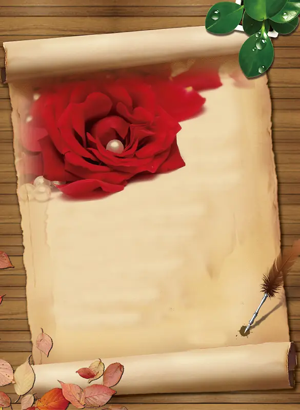羊皮卷玫瑰复古情人节海报