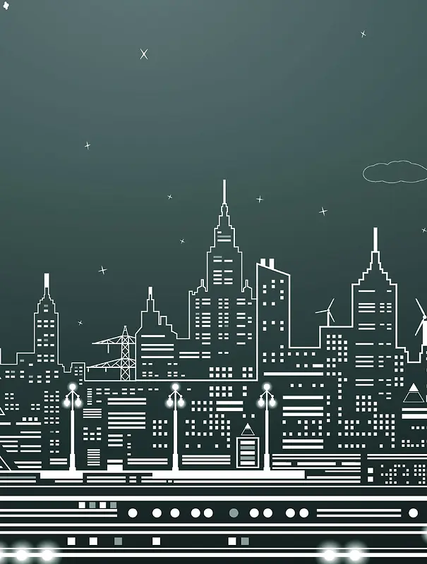 城市风景旅游海报线描建筑背景