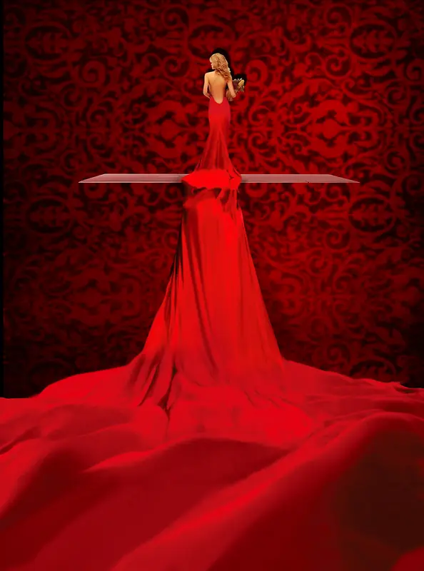 奢华长裙华丽红色背景素材