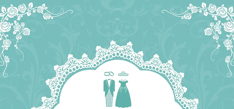 花瓣婚礼梦幻蓝色banner背景