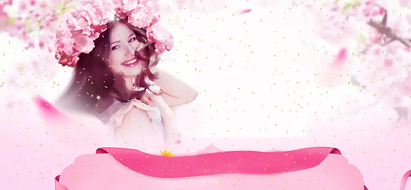 女神节花朵桃花节樱花渐变粉banner