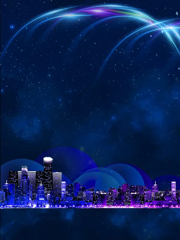 蓝色城市夜空闪耀地产广告海报背景素材