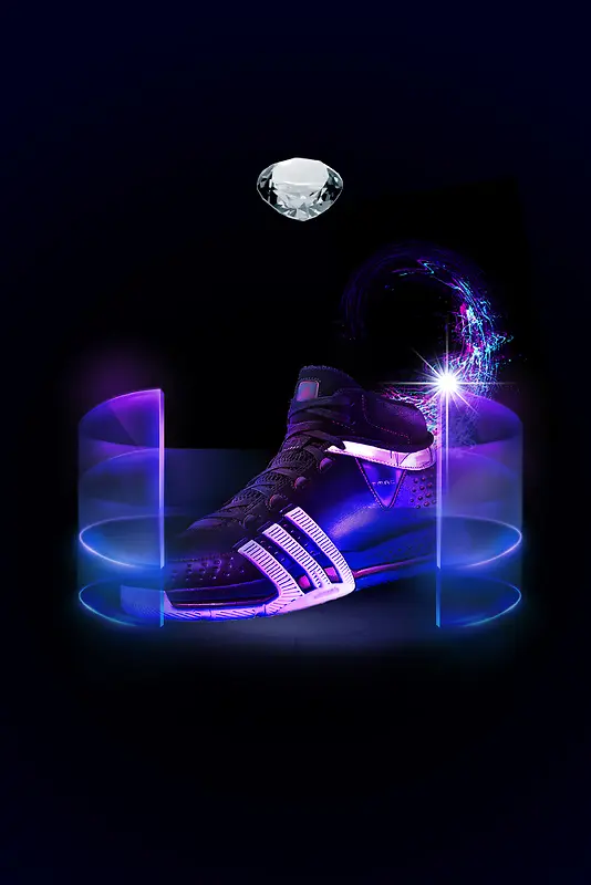运动鞋钻石蓝色科技绚丽海报背景
