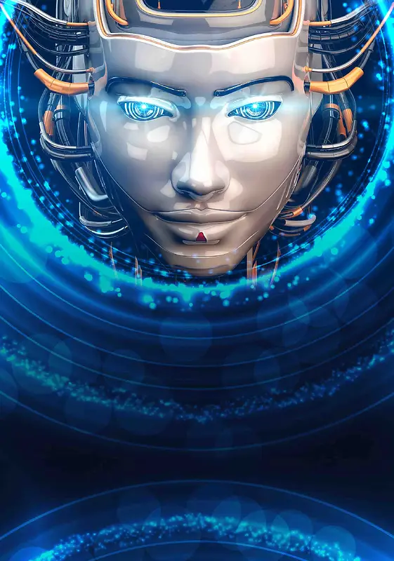 蓝色智能机器人海报背景模板