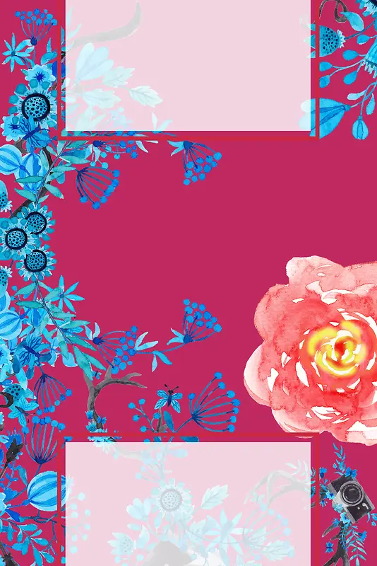 玫瑰半透明彩色植物手绘中国红水彩广告背景