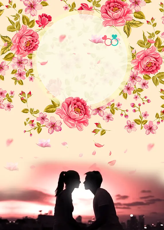 心形花环 情人节玫瑰花促销宣传背景
