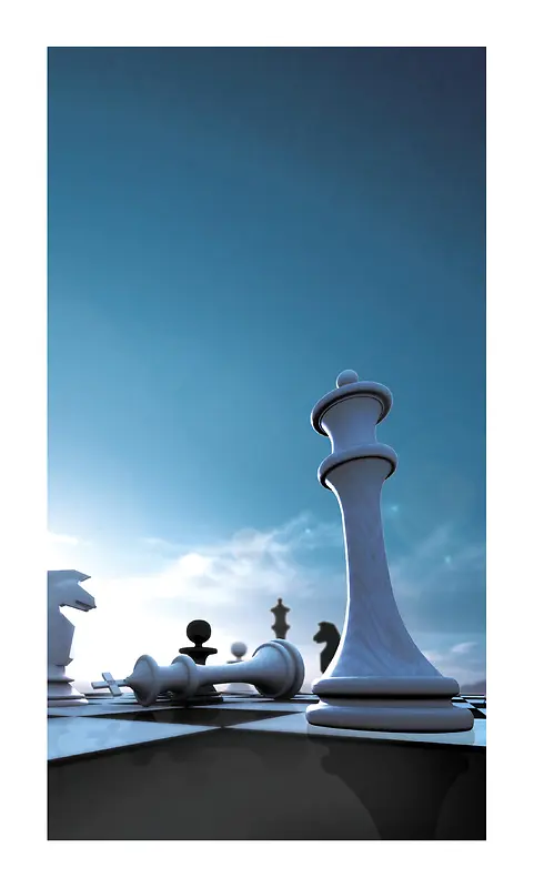 蓝色背景白色棋子企业文化宣传海报