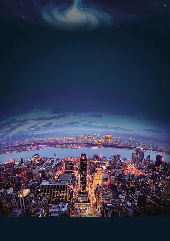 房地产海报城市夜景蓝色印刷背景