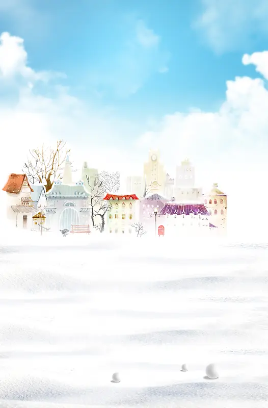 冬天里的雪花和建筑背景