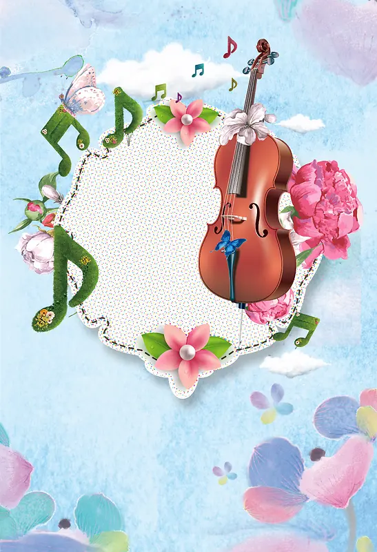 唯美清新花卉小提琴培训招生海报背景素材