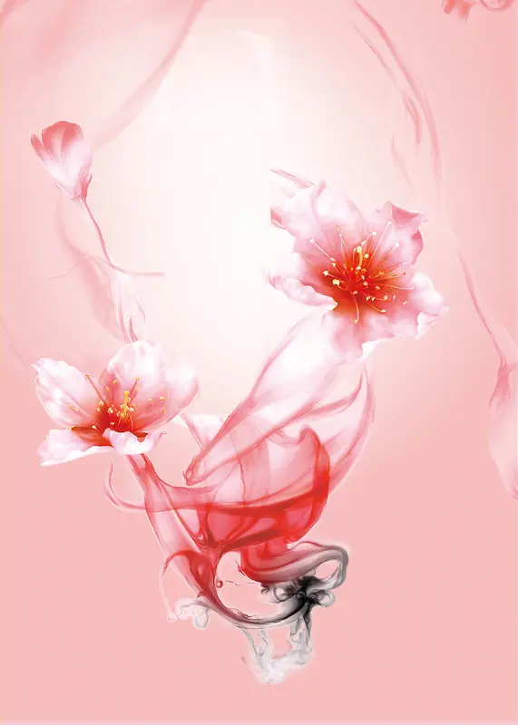 红色花卉烟雾海报背景素材