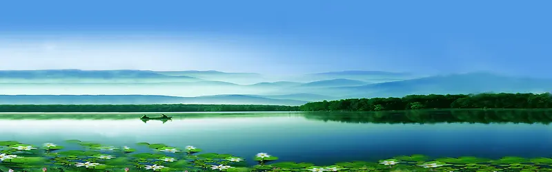 蓝天湖面背景banner