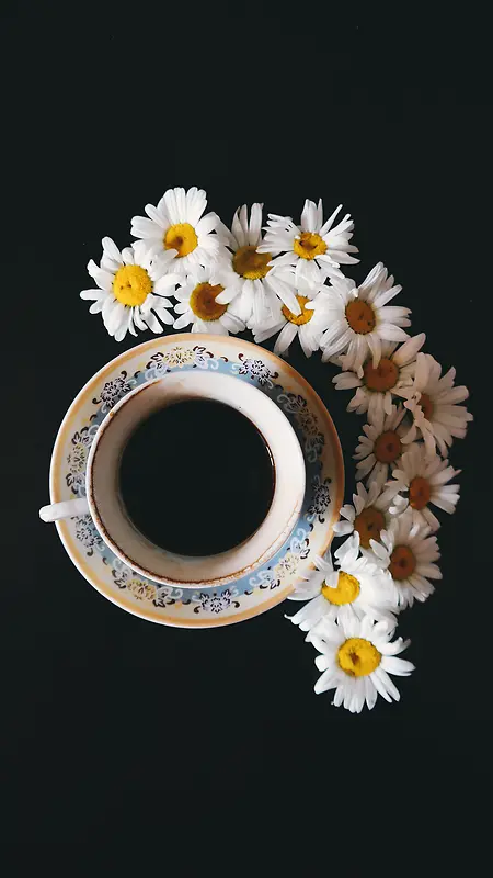 雏菊和咖啡杯H5背景素材