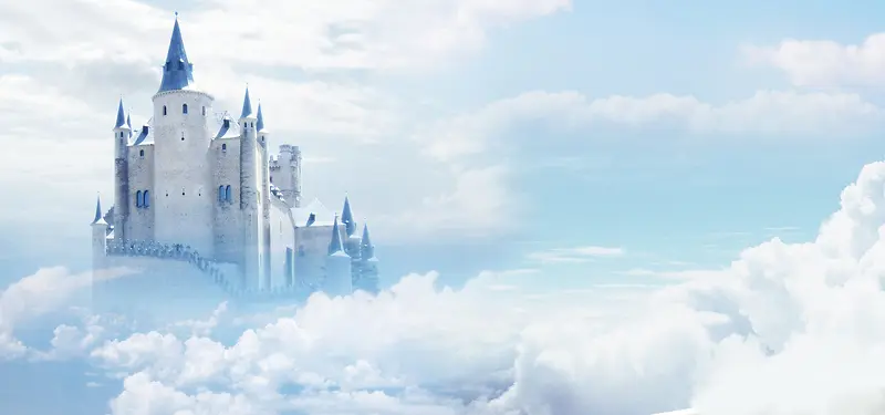 蓝色城堡白色云层背景