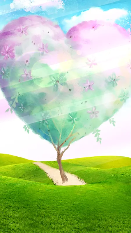 浪漫梦幻棉花糖心形背景素材