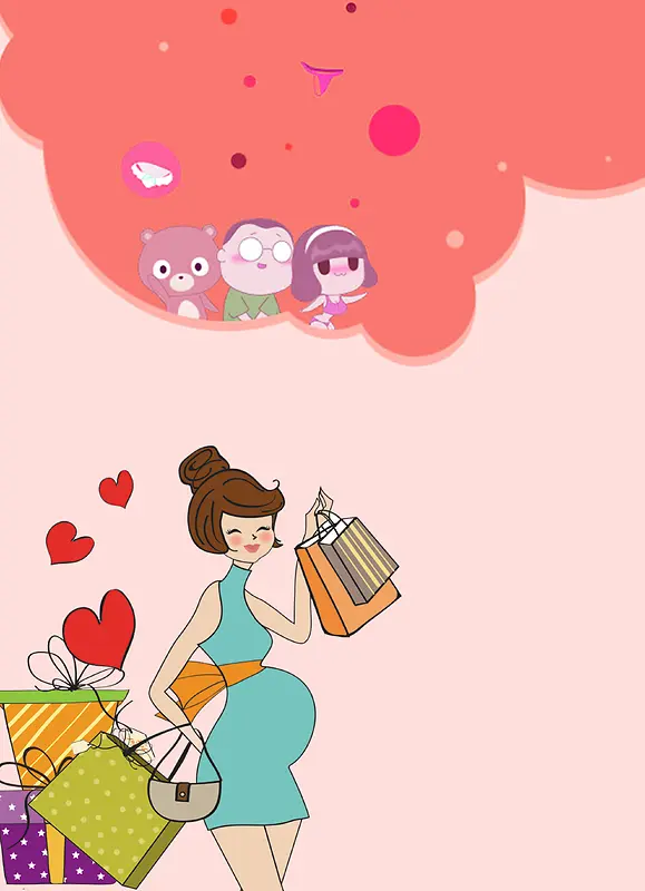 清新孕妇购物粉色背景素材