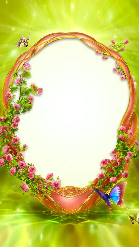 梦幻绿色蔷薇花藤框H5海报