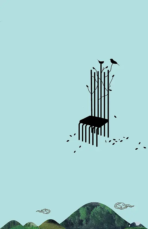 清新抽象椅子山水地产海报背景素材