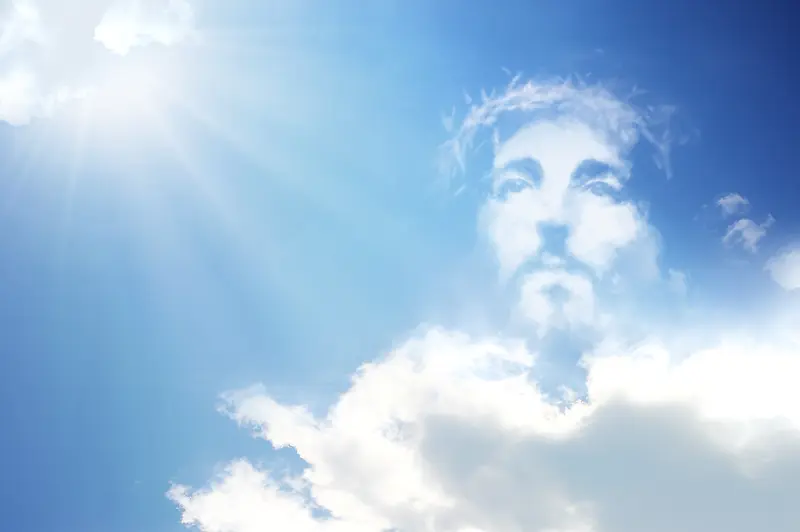 唯美蓝天云朵耶稣头像阳光小清新印刷背景