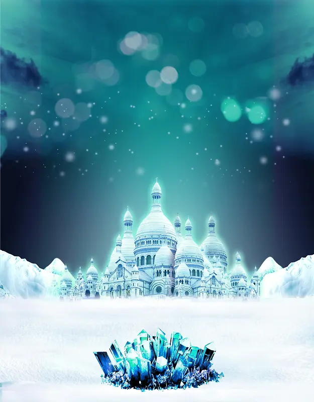 浪漫冰雪荧光冬建筑背景素材