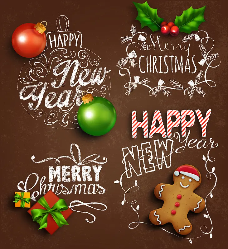 圣诞节新年节日黑板粉笔字母高清背景图