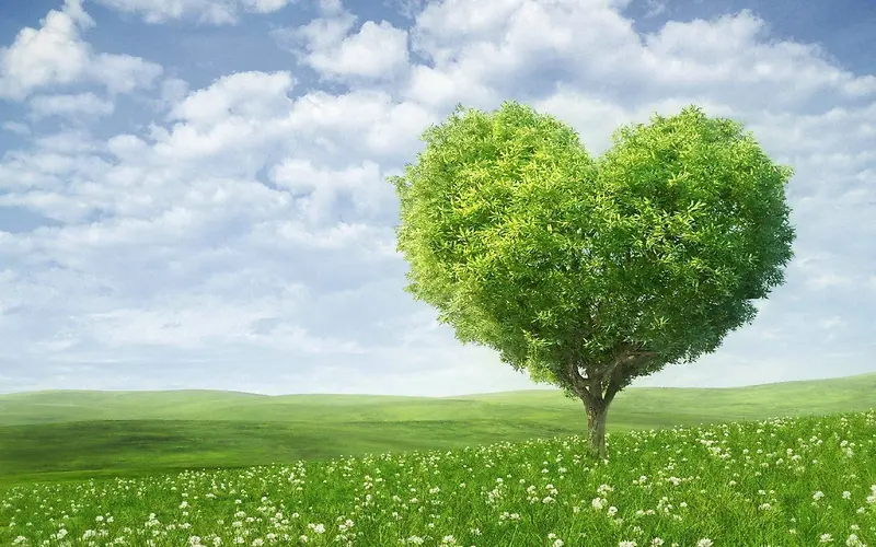 绿色爱心树环保清新背景