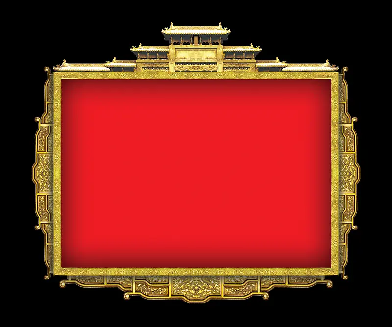 红色金黄故宫花纹金属边框背景
