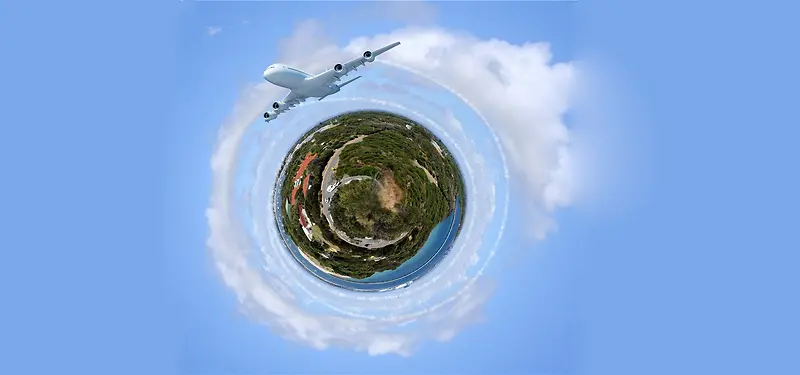 创意飞机旅游球形小岛海报