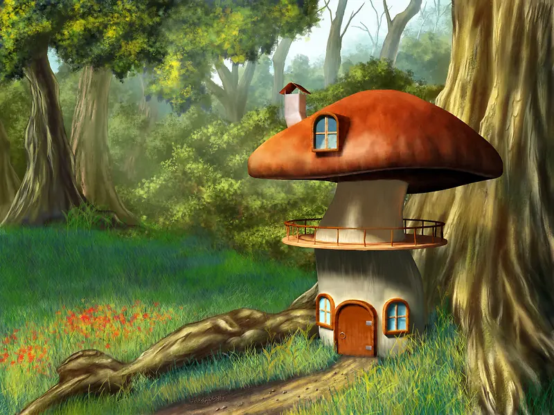 格林童话蘑菇小屋背景