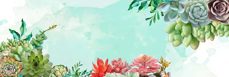 绿色渐变背景多肉全屏海报psd模板banner