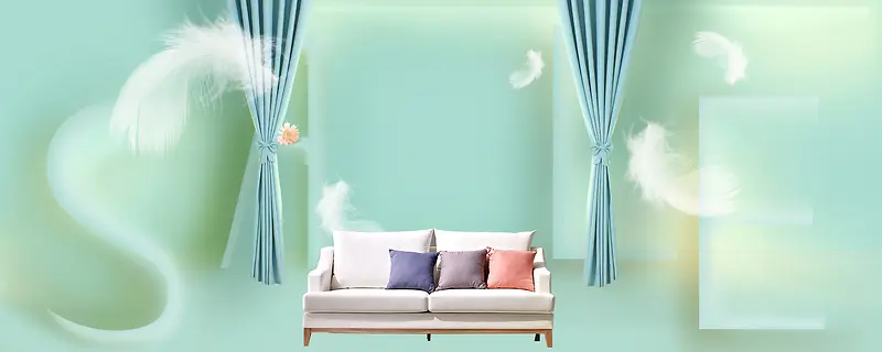家装节文艺手绘小清新蓝色羽毛背景